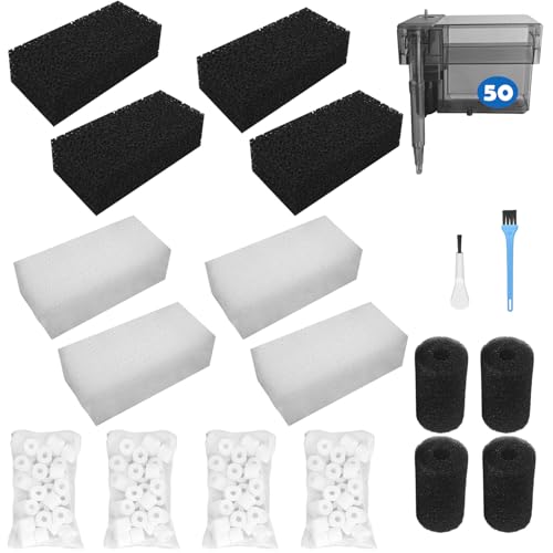 Aquarium Filter Media Replacement for AquaClear 50 Power Filter, Three-Stage Filtration Tank Filter Maintenance Kit, Fish Tank Filter for 20- to 50-Gallon Aquariums