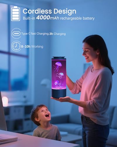 Jellyfish Lamp Bluetooth Speaker with White Noise – 7 Color Changing Jelly Fish Tank Aquarium Light, 4 Lighting Modes for Relax & Sleep, Home Office Bedroom Decor, Gift for Kids Teens Adults