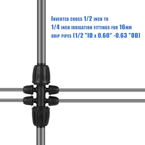 1/2 Inch to 1/4 Inch Tubing Irrigation Fittings for (1/2'' ID x 0.60''-0.63'' OD) 16mm Drip Tubing,Locked Barbed Tee Connectors (20 Pcs Barbed Tee 6-Way) - size: 20 Pcs 1/2 to 1/4 Inch Locked Barbed 6-Way