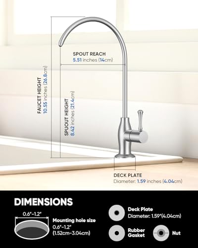 WEWE Vintage Drinking Water Faucet, Lead-Free Stainless Steel Kitchen Water Filter Faucet for Reverse Osmosis System, Non-Air Gap RO Beverage Faucet, Brushed Nickel - color: Brushed Nickel, style: Antique