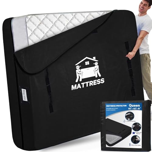 Mattress Bags for Moving, BETU Mattress Protector Waterproof Mattress Cover Queen Size Storage Bags with 8 Heavy-Duty Handles and Zipper for Bed Extra Thick Large Reusable (82"x62"x15" Black) - color: Black, size: Queen 1 Pack (82"x 62"x15")