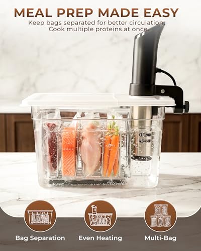 EVERIE 12 Quart Sous Vide Container with Collapsible Hinged Lid + Wobble-Free Stainless Steel Rack Divider + Insulating Neoprene Sleeve — NSF Approved Container, BPA-Free Lid, Fits Anova & Instant Pot - color: Container with lid and rack and sleeve
