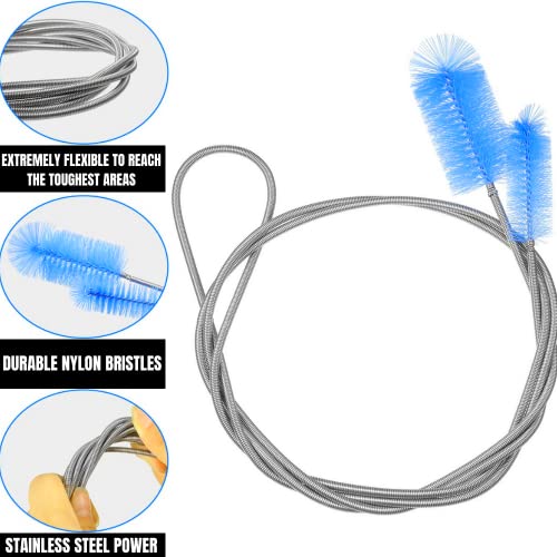 72" Drain Auger Clog Remover Tool & Pipe Brush, Black | Flexible plumbing snake & double ended nylon cleaning brush. Perfect for bathroom sink, shower, bathtub, and kitchen drains.