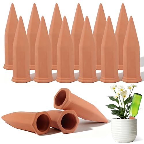 Tcamp 15 Pack Terracotta Watering Spikes, Plant Watering Devices Wine Bottle Automatic Plant Self Watering Spikes for Vacations, Self-Watering Stakes for Indoor Outdoor Plants - size: 15Pack