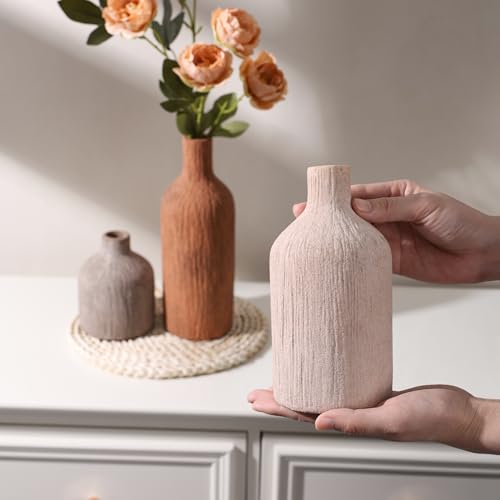 Ceramic Vase Set, 3Pcs Flower Vases for Modern Boho Farmhouse Decor, Decorative Vases for Pampas Grass & Dried Flowers, Distressed Finish - color: M
