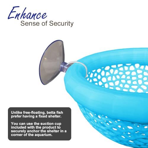 Floating Betta Hammock with Suction Cup, Shrimp Cave, Betta Fish Feeding Rings,3D Printed Aquarium Decor (Blue, Large) - color: Blue, size: Large