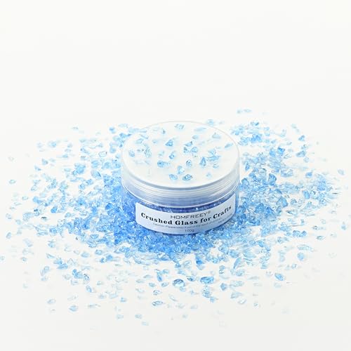 Sea Blue Irregular Broken Glass Chips,2-4mm Crystals Sparkle Crushed Glass,for Resin Craft/Vase Fish Tank/Candle Base Filling Stone,Or Garden Floor Wall Colorful Decoration Glass Pieces(100g) - color: sea blue