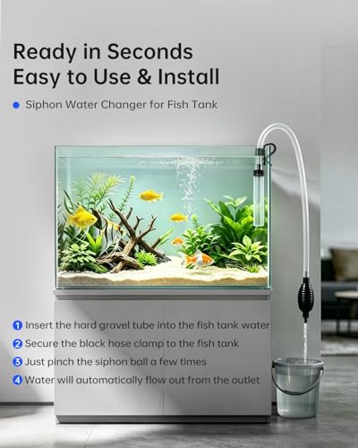 5ft Siphon Hose Fish Tank Cleaner, Aquarium Water Changer，Gravel Vacuum for Aquarium Sand & Gravel – Premium Designed for Superior Cleaning Performance, Safer Material, Battery-Free Design | Superior Cleaning Power;Safer Design – No Electricity, No Chemic