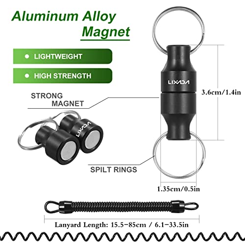 Lixada Magnetic Net Release Holder Fly Fishing Net Retractor Fishing Net Keeper Magnet Clip Landing Net Connector for Fishing Hooks, Lures, Flies, Trout Line - color: Black, style: Connector With Coiled Lanyard