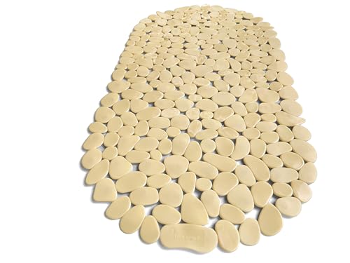 “Pebbles” Non-Slip Bathtub & Shower Mat 27”x14” Oval - Non-Toxic - Safe, Clean, Machine-Washable, Superior Grip & Drainage, Vinyl, for Smooth Floors ONLY, Opaque Light Brown - color: Opaque Light Brown, size: 27" x 14" (Oval)