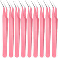 Honoson 9 Pieces Curved Pointed Craft Tweezers Stainless Steel Precision Tweezer with Protective Cover for Rhinestones Dried Flowers Craft Stickers Eyelash Extension Jewelry Making(Pink) - color: Pink
