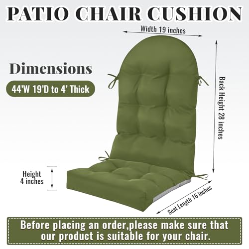 Geelin 2 Pcs Outdoor Patio Chair Cushion Thick High Back Adirondack Chair Cushion Tufted Weather & Fade Resistant Anti-Slip Outside Rocking Chairs Pads with Ties, 44 x 19 x 4 Inch (Moss Green) - color: Moss Green