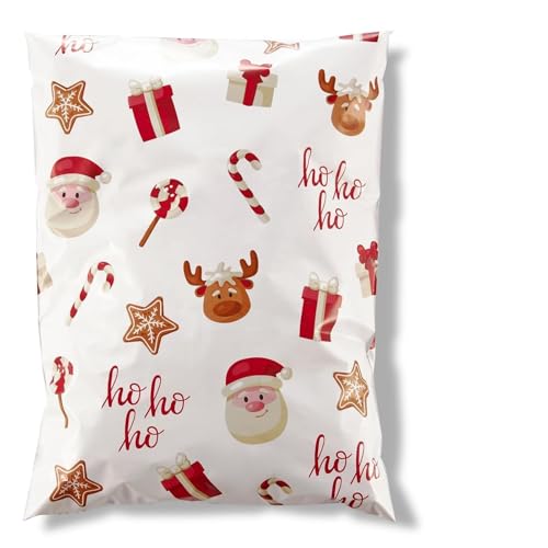 Fuxury Christmas Poly Mailers 10x13 Inch 50Pcs,Shipping Bags for Clothing,Strong Adhesive Shipping Envelopes for Small Business, Self Seal Poly Bag Mailing Envelopes White Santa Gift Decor - color: White Christmas Santa, size: 10x13'' 50pcs