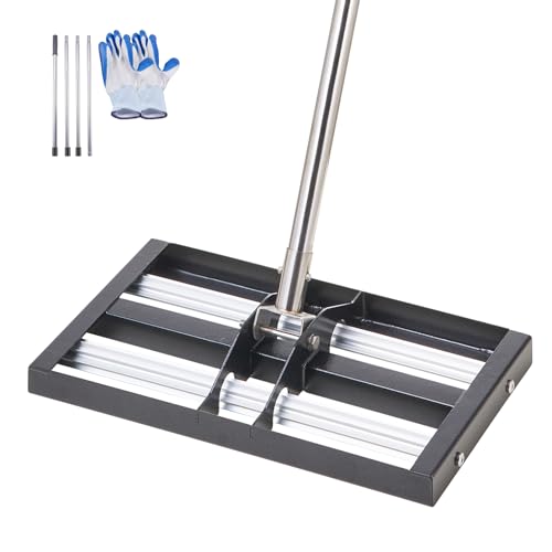 VEVOR Updated Lawn Leveling Rake with Roller, 17'' x 10" Stainless Steel Lawn Leveler with 63.4'' Adjustable Handle, Heavy Duty Yard Leveling Rake, Effort Saving Lawn Leveling Tool for Yard Golf Court - size: 17"x10", style: with Roller: Stainless Steel