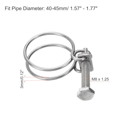 uxcell 6Pcs Double Wire Hose Clamp, 40-45mm Adjustable Stainless Steel Wire Hose Clips with M8 Bolt for Dust Collection Hose, Pump Hose Pipe - size: 40-45mm