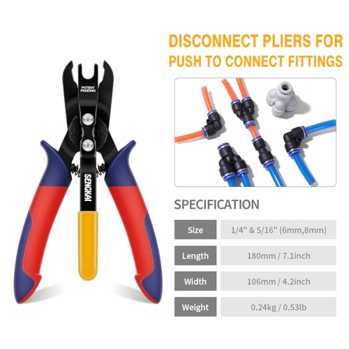 Air Line Removal Tool for 1/4”, 5/16” Push to Connect Fittings, Push-Fit Air Hose Fittings Disconnect Pliers, Quick Connect Release Pliers for 6mm, 8mm Pneumatic Connectors - size: 1/4", 5/16"