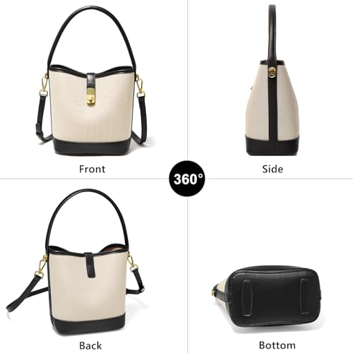 FOXLOVER Coated Canvas Bucket Crossbody Bags for Women Top-Handle Handbags Small Satchel Purse Trendy Twist Lock - color: Black