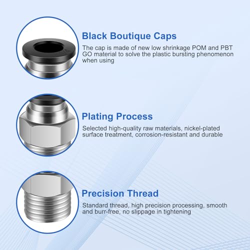 12 Pcs Push to Connect Fittings 1/4 Inch Tube OD x 1/4 Inch NPT Thread Pneumatic Male Straight and Elbow Quick Connect Air line fittings - size: 1/4"OD x 1/4"NPT