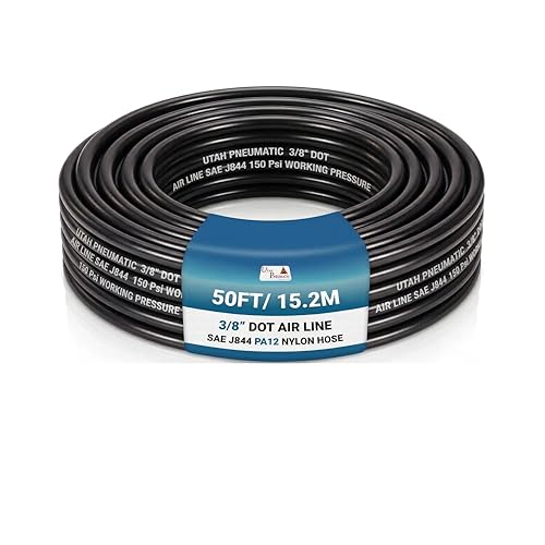 Utah Pneumatic 3/8" DOT Air Line SAE J844 PA12 Nylon Tubing for Air Suspension, Industrial Automation, Workshop Air Systems, Misting & Fluid Transfer, Black - 15.2 Meters (50ft) - color: Black, size: 3/8 inch DOT - 50 Feet