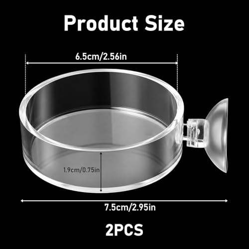 2 Pcs Shrimp Feeding Dish, 65mm Round Aquarium Feeder Dish with Suction Cups Clear Acrylic Fish Tank Feeding Bowls