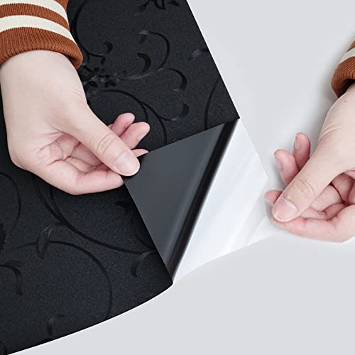 Niviy Blackout Window Privacy Film Non-Adhesive Privacy Film Total Black Out Window Cover Bathroom Door Glass Decoration Static Cling Covering (Black, 17.7"x 78.7") - color: Black, size: 17.7" X 78.7"
