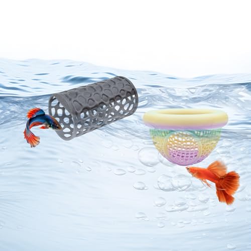 Betta Fish Tank Accessories, 2 Pack Plastic Floating Hide, Betta Hammock, Fish Hideout for Aquarium, Safe Resting Spot, Shrimp Hides for Aquarium