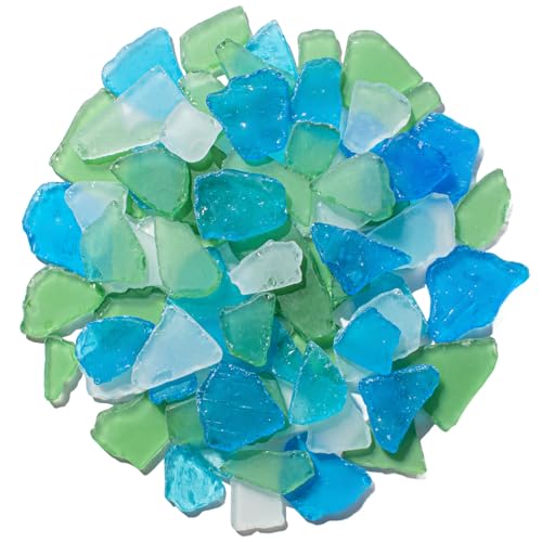 Keedolla Tumbled Sea Glass for Crafts - 10 OZ Flat Frosted Seaglass Pieces Crushed for DIY Art Crafts, Vase Filler, Beach Weddings, Aquarium and Home Decor - Blue, White, Green - color: Caribbean Blue, White, Green, size: 10 OZ / 0.63 LB