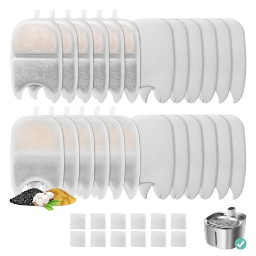 12 Set Replacement Filters & Sponges for 135 fl oz/4L Wilreless Cat Water Fountain, BFLICROY Cat Water Fountain Filters, Triple Filtration Pet Fountain Filter Replacement, Dog Fountain Filter