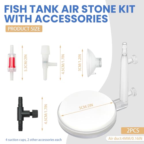 2 Pack Aquarium Air Stone, Fish Tank Bubbler with Suction Cup, Regulating & Check Valve, High Dissolved Nano Bubble Diffuser Decorations for Air Pump Accessories, 2in - color: 2in