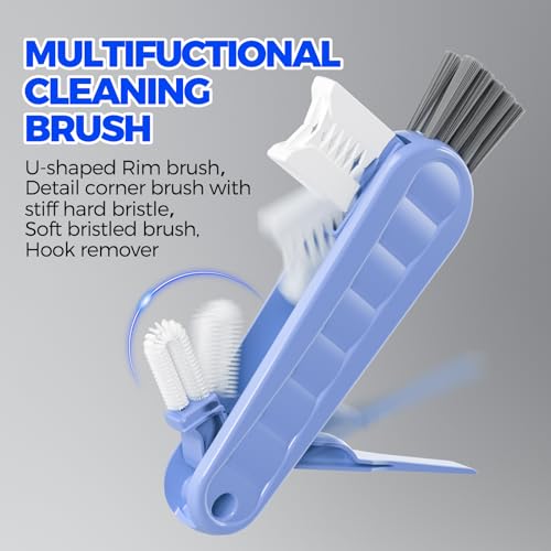 6 Pack Holikme 4 in 1 Cup Lid Cleaning Brush Set with 3 Straws, Multifunctional Bottle Brush, Silicone Cup Lid Gap Cleaner, Durable Bristle Crevice Cleaning Brush, Blue - color: Blue