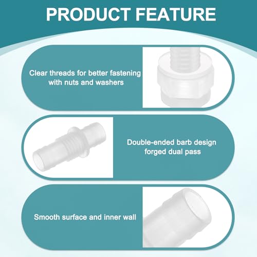 uxcell 10Pcs Plastic Hose Barb Fitting, 1/2" x 1/2" Bulkhead Adapter Union Splicer Mender Pipe Connector with M16 Nut and Washer for Aquarium Air Water Fuel - size: 1/2" x 1/2", M16 Nut
