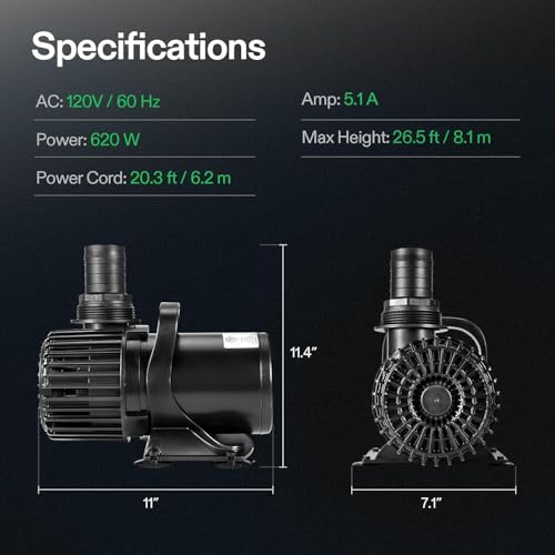 VIVOSUN 9000 GPH Submersible Water Pump 620W Pond Pump Ultra Quiet Aquarium Pump with 26.5FT. Lift Height for Pond Waterfall, Fish Tank, Statuary, or Hydroponics - size: 620W without Barrier Bag