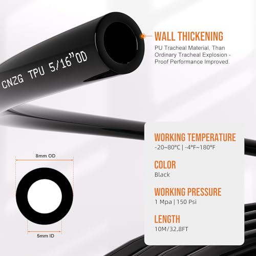 5/16 8mm Air line,5/16 inch OD Air Hose Kit,Airline Tubing Repair Kit Compressor Tube with Push to Connectors Fittings(Black-32.8FT/10M) - color: Black, size: 5/16" OD
