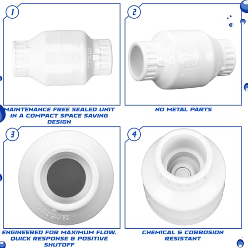 Geetery 3/4 Inch PVC Slip Swing Check Valve No Spring Back Flow Preventer Valve White No Return Silent Backflow for Backflow Prevention, Reduces Water Hammer Noise - size: 3/4 Inch