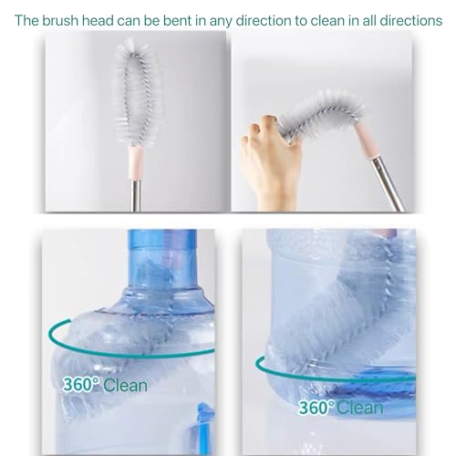 LUFOX 2 Pack 28" Long Bottle Brush, 3 & 5 Gallon Bottle Cleaner Brush, Bendable Replaceable Brush Head Bottle Cleaning Brush for Family