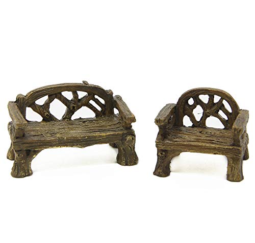 Fiddlehead Fairy Village - Micro Cany Resin Mini Bench & Chair Set Fairy Garden Decor Accessory Fish Tank Decoration - size: Bench & Chair