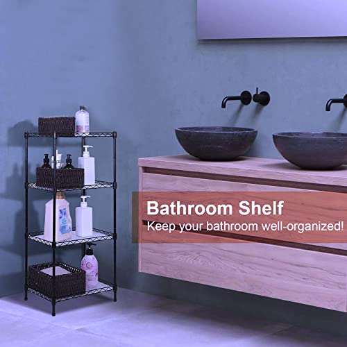 Best 4-Tier Wire Shelving - Black - Heavy Duty Shelf - Kitchen Storage Shelves, Wire Shelving Unit with Baskets Storage Rack Corner Shelf Shelving Adjustable Storage Shelf, 11.8" D x 15.7" W x 47" H - size: 4-Black Shelf