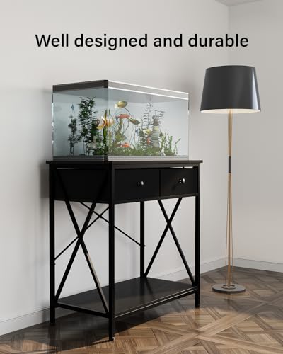 Fish Tank Stand for 20-29 Gallon Fish Tank: Aquarium Stand with Accessories Storage, Metal Tank Table with Drawer Perfect for Turtle Reptile Terrarium, 30.7'' L x 16.5'' W, 330 LBS Capacity