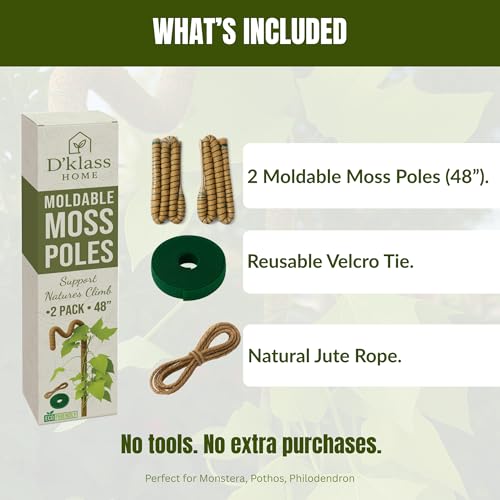 2 Pack of 48” Bendable Moss Pole for Monstera-Flexible Coco Coir, Large Plant Support for Climbing Plants with Reinforced 5mm Aluminum Core-Plant Stake for Pothos & Philodendron-Monstera Support