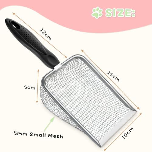Metal Cat Litter Scoop,Sturdy Litter Cleaner Corner Shovel,Stainless Steel Mesh Litter Shovel,Easy to Clean Reptile Terrarium Sand Waste(Black)-Christmas - color: Black, size: L