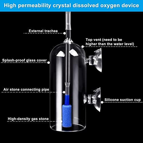 Aquarium Air Bubbler Glass Cup Air Diffuser Dissolved Oxygen Device with Water Tube, Sucker Air Stone, High Dissolved Oxygen for Fish Tank