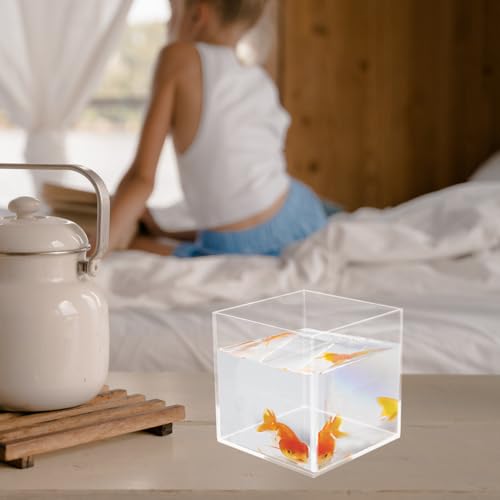 Housoutil Square Acrylic Fish Tank Mini Betta Aquarium for Turtles and Aquatic Plants Versatile Desktop Decor for Home Office and Parties