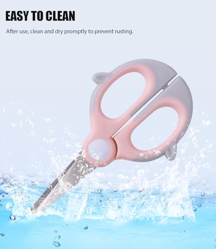 Baby Food Scissors Kicthen Shears -2Pack Portable Healthy Kids Scissors,Stainless Steel Scissor with Storage Travel Case - Ideal for Cutting Meat, Chicken, Vegetables, and Fruits (Pink+Blue)