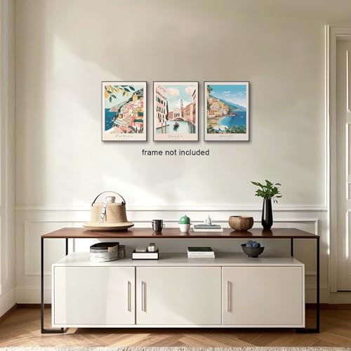 XLARTMY Italy Amalfi Coast Travel Posters Wall Art Canvas Decor City Landscape Blue Venice Coast Painting Beach Modern Artwork for Living Room Bedroom Bathroom Office Set of 3 12x16in Unframed - color: Travel Coast, size: 12x16in Poster