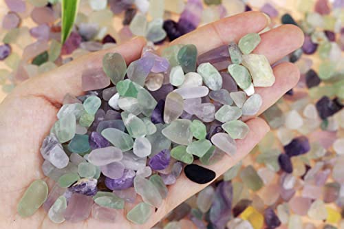 1lb Fluorite Aquarium Gravel Rocks Natural Tumbled Healing Crystal Chips Bulk Gemstones Crushed Stones for Fountain Vase Filler Planters Decorative Fish Tank Potted Reiki Energy Balancing - color: 1-fluorite, size: 1 Pound