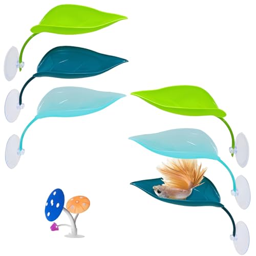 7PCS Betta Fish Hammock, Large Betta Bed Leaf -Resting Spot Leaves,Fish Colourful Breeding pad Toys Set Fish Tank Mushroom Decorations Aquarium Ornament accessorie
