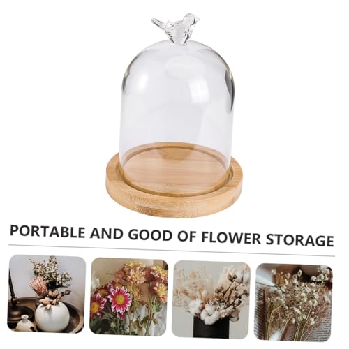 Happyyami Flower Glass Cover Display Cloche Dome Party Dried Flower Vase Plant Decor Bird House Decor Showcase Display Dome Cloche Tabletop Display Dry Flower Botanical Cute Room Wooden