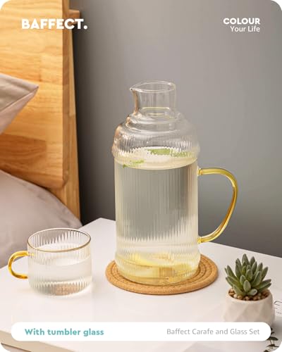 Baffect Bedside Water Carafe And Glass Set, High Borosilicate Glass Pitcher For Hot Or Cold Beverage, 68oz Water Bottles With 10 Oz Tumbler For Nightstand, Kitchen, Mouthwash Dispenser For Bathroom - style: With Lid
