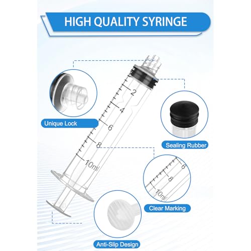 Luer Lock Syringe 10ml - Sterile Disposable Syringes without Needles (10 Pack), Individual Sealed Packaging - size: 10ml