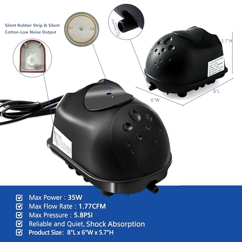 Luckerain Pond Aerator 8000 Gallons Koi Pond Air Pump, Aerators for Outdoor Ponds,Air Pump with Weighted Air Line and Submersible Diffuser Stick - size: 1 Diffuser / Up to 8000 Gallon
